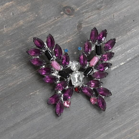 Vintage KJL Kenneth Jay Lane Butterfly Brooch Extra Large Purple Pink Crystals - Picture 2 of 7